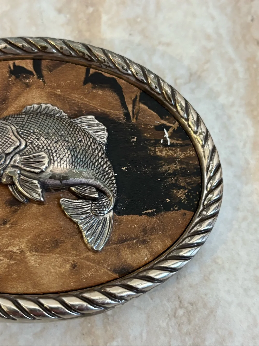 Nocona Fish Oval Belt Buckle with Brown & Black Inlay